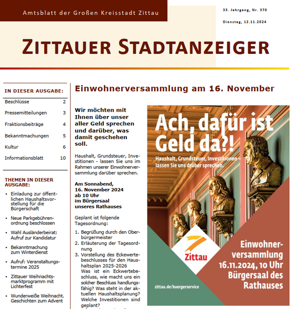 Zittauer Stadtanzeiger Nr. 370 vom 12.11.2024
