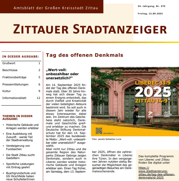 Stadtanzeiger Nr. 379 vom 12.09.2025