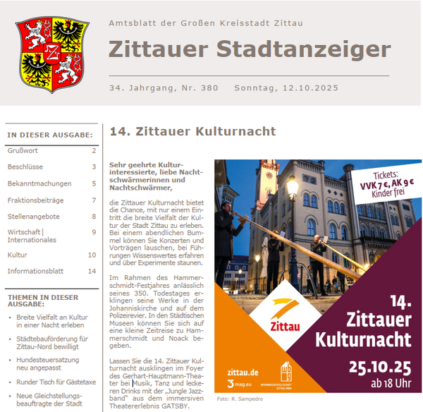 Zittauer Stadtanzeiger Nr. 380 vom 12.10.2025