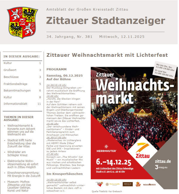 Zittauer Stadtanzeiger Nr. 381 vom 12.11.2025