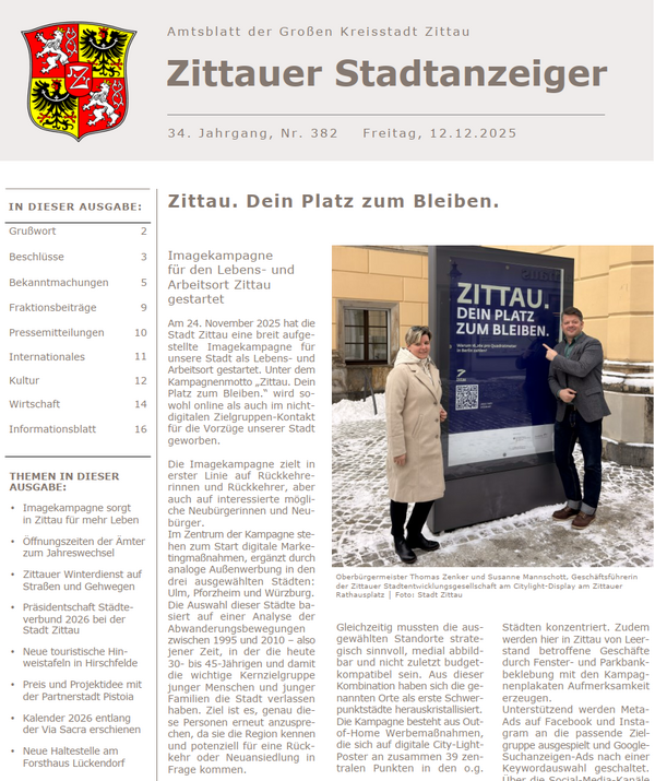 Zittauer Stadtanzeiger Nr. 382 vom 12.12.2025