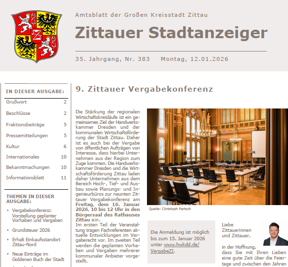 Zittauer Stadtanzeiger Nr. 383 vom 12.01.2026