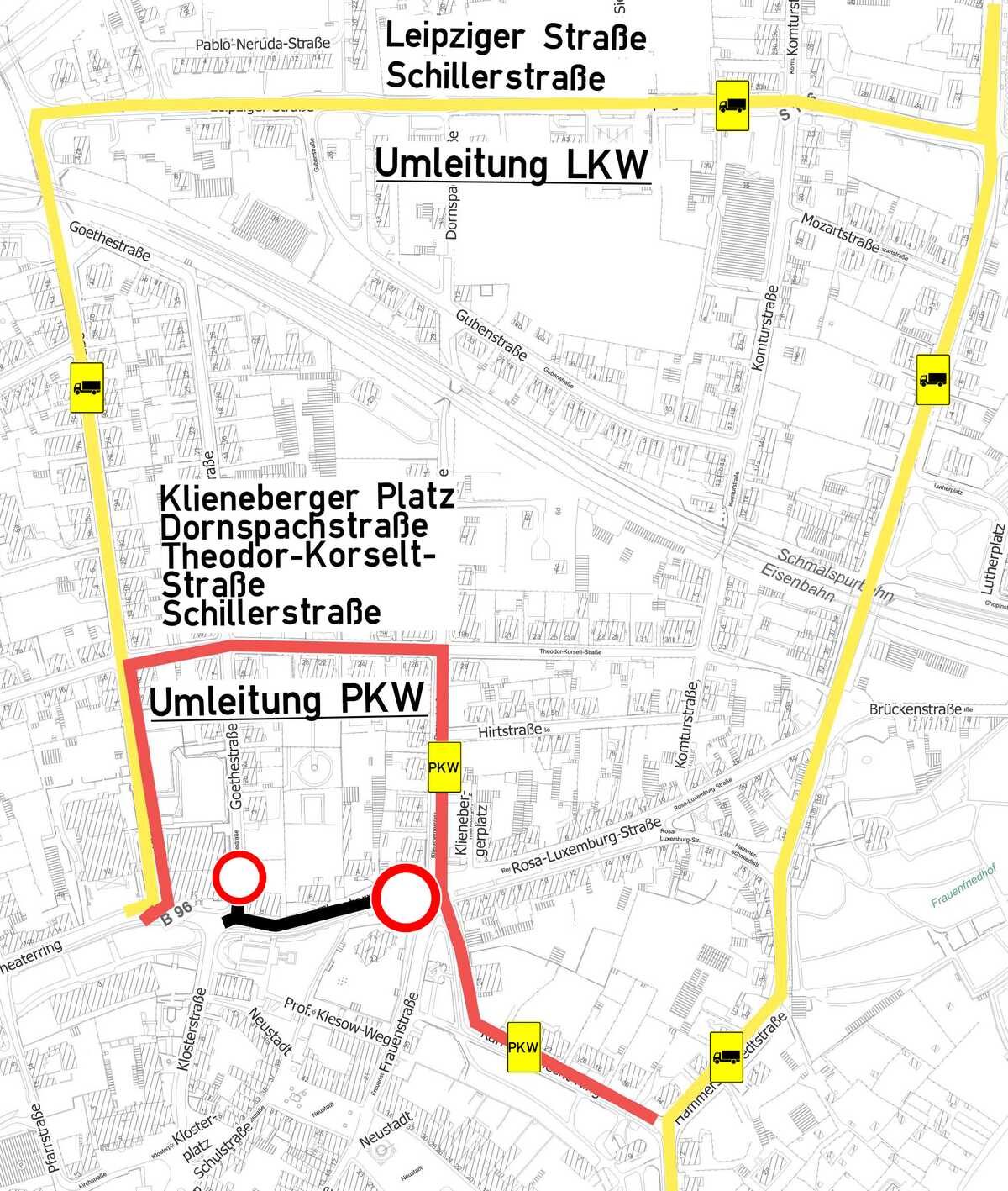 Vollsperrung der  B 96 (Theaterring)