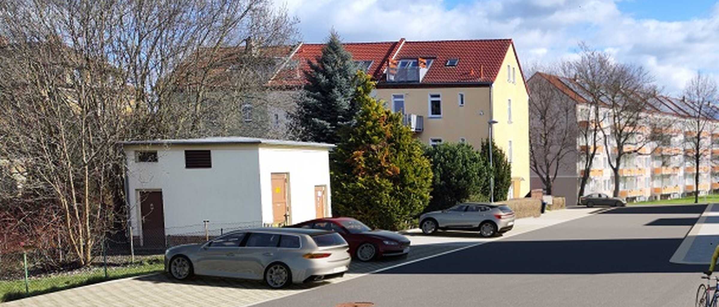 Standpunkt Clara-Zetkin-Straße - Parkplatz Blickrichtung Eckartsberger Straße in Zittau