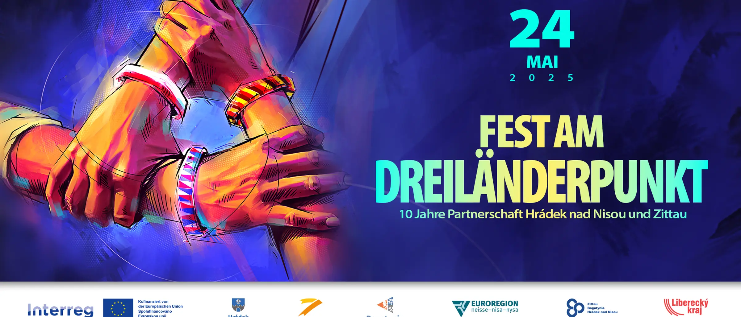 Drei Arme halten sich aneinander als Symbol für die trinationale Freundschaft der Städte