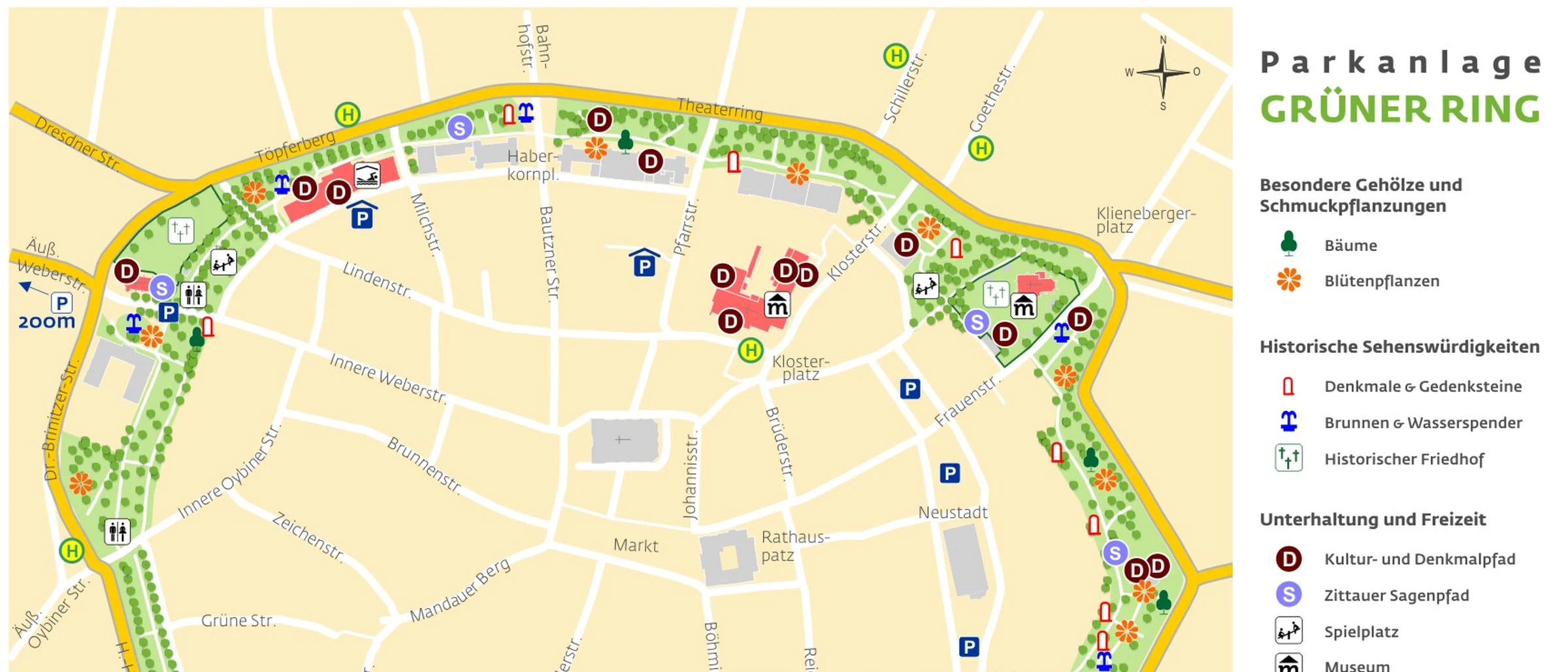 Stadtplan mit Legende zum Thema: "Gr&uuml;ner Ring"