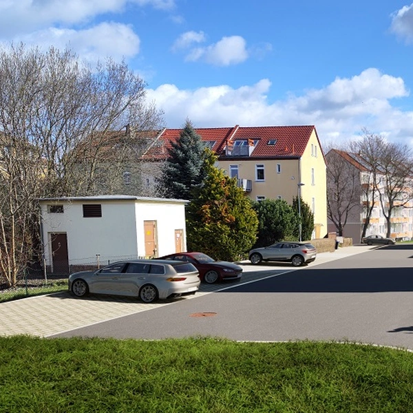 Standpunkt Clara-Zetkin-Straße - Parkplatz Blickrichtung Eckartsberger Straße in Zittau